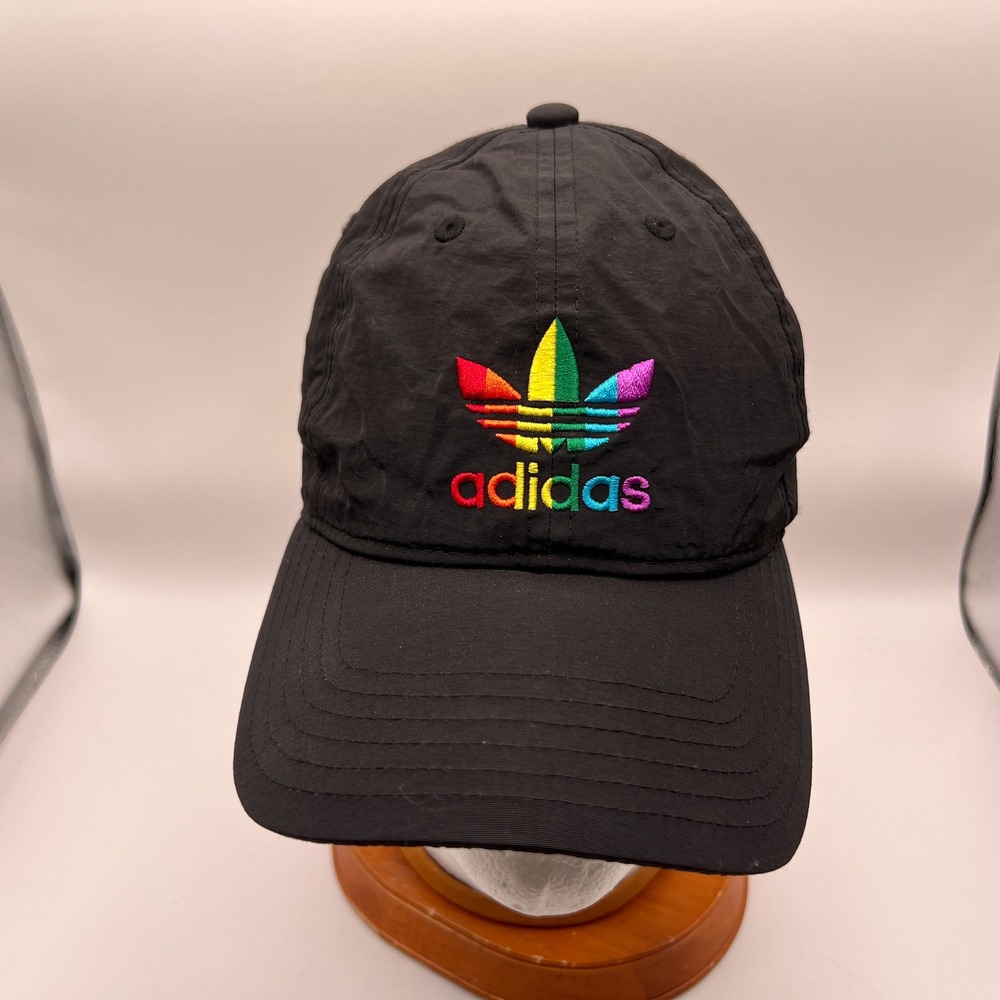 Adidas Originals Love Unites Pride Hat Black Rainbow Trefoil Nylon Strapback Cap